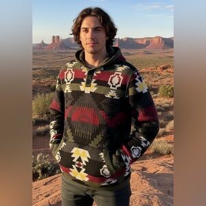 American Eagle Southwestern Aztec Print Hooded Sweater Sz M Country Barn Farm
